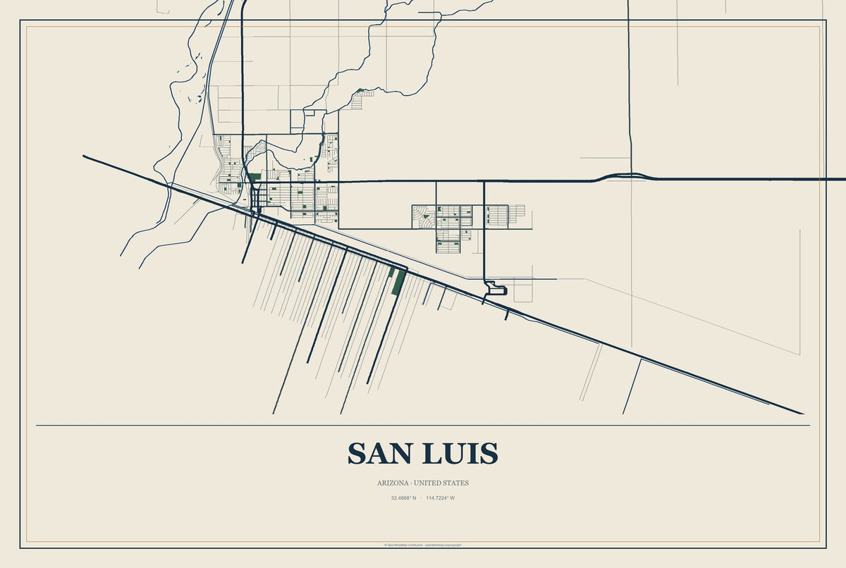 San Luis, Arizona City Map Aluminum Sign in Coastal Cutout style