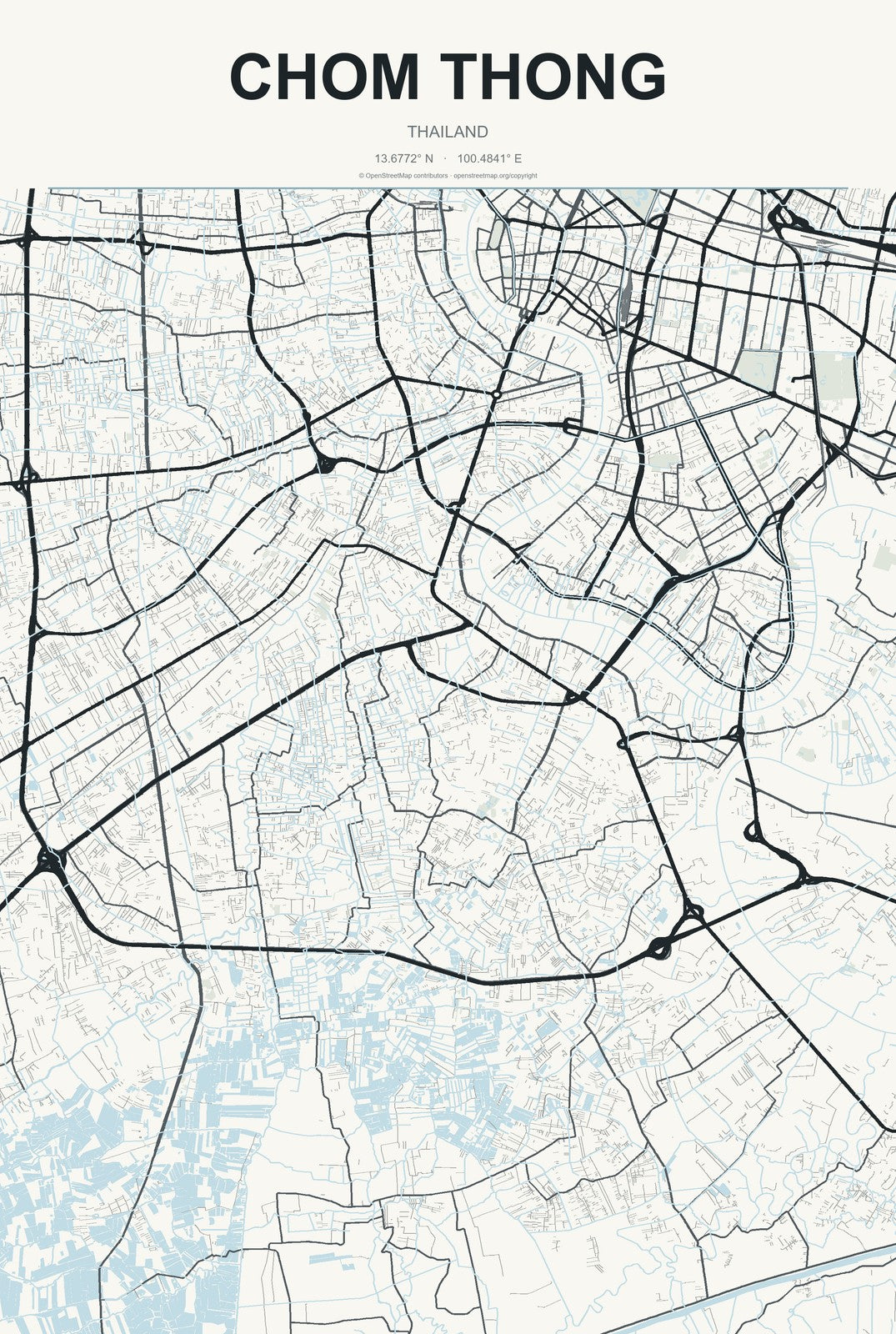 Chom Thong, Chiang Mai, Thailand City Map Aluminum Sign in Headline Atlas style