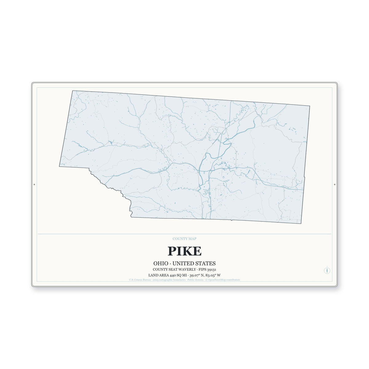 Pike County, Ohio Map Aluminum Sign in Gallery Air style