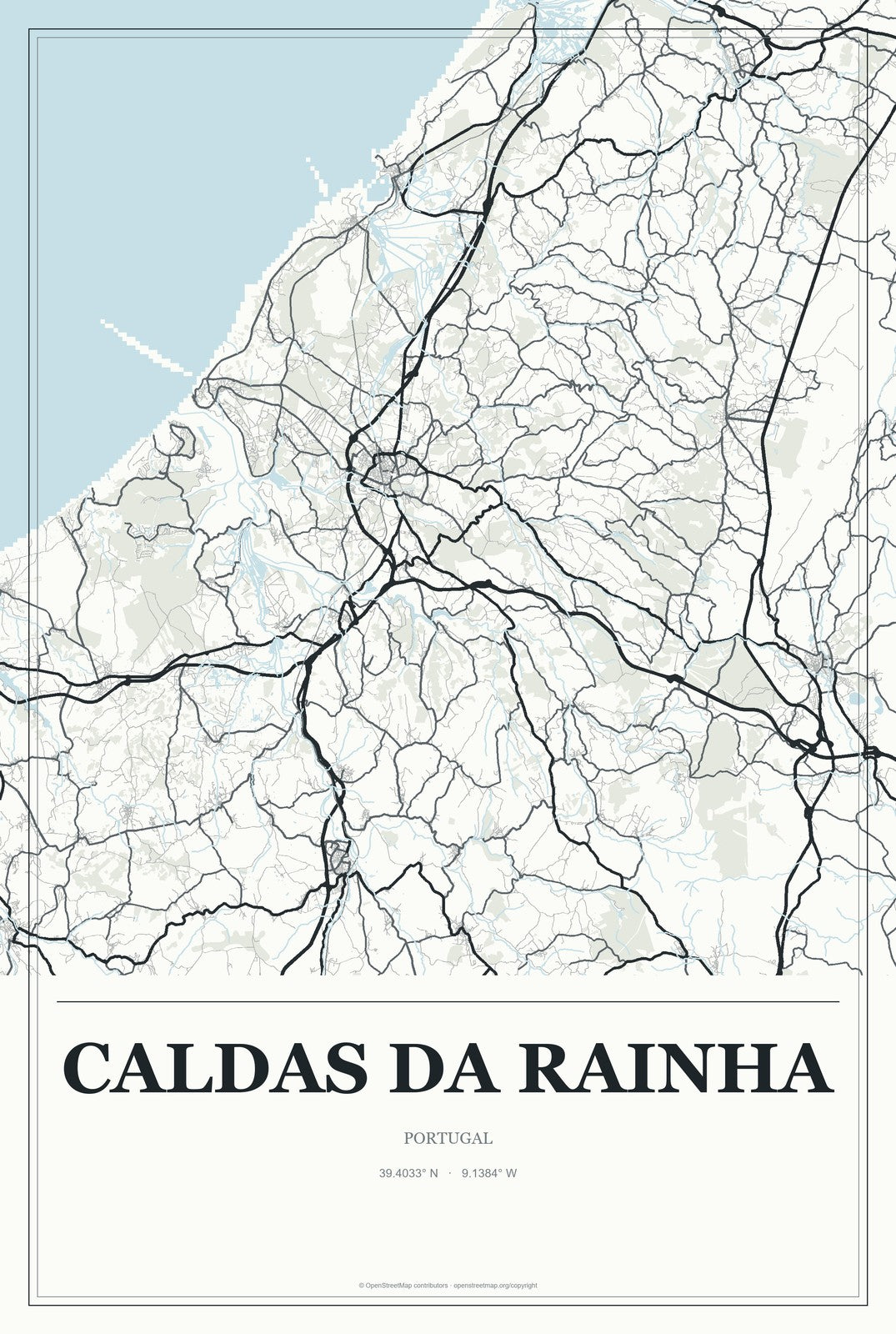 Caldas da Rainha, Portugal City Map Aluminum Sign in Gallery Air style