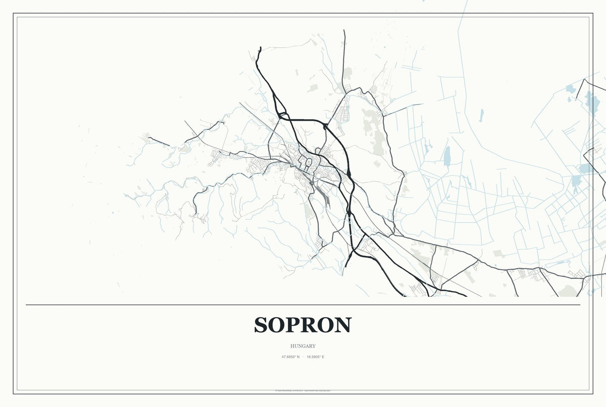 Sopron, Hungary City Map Aluminum Sign in Gallery Air style