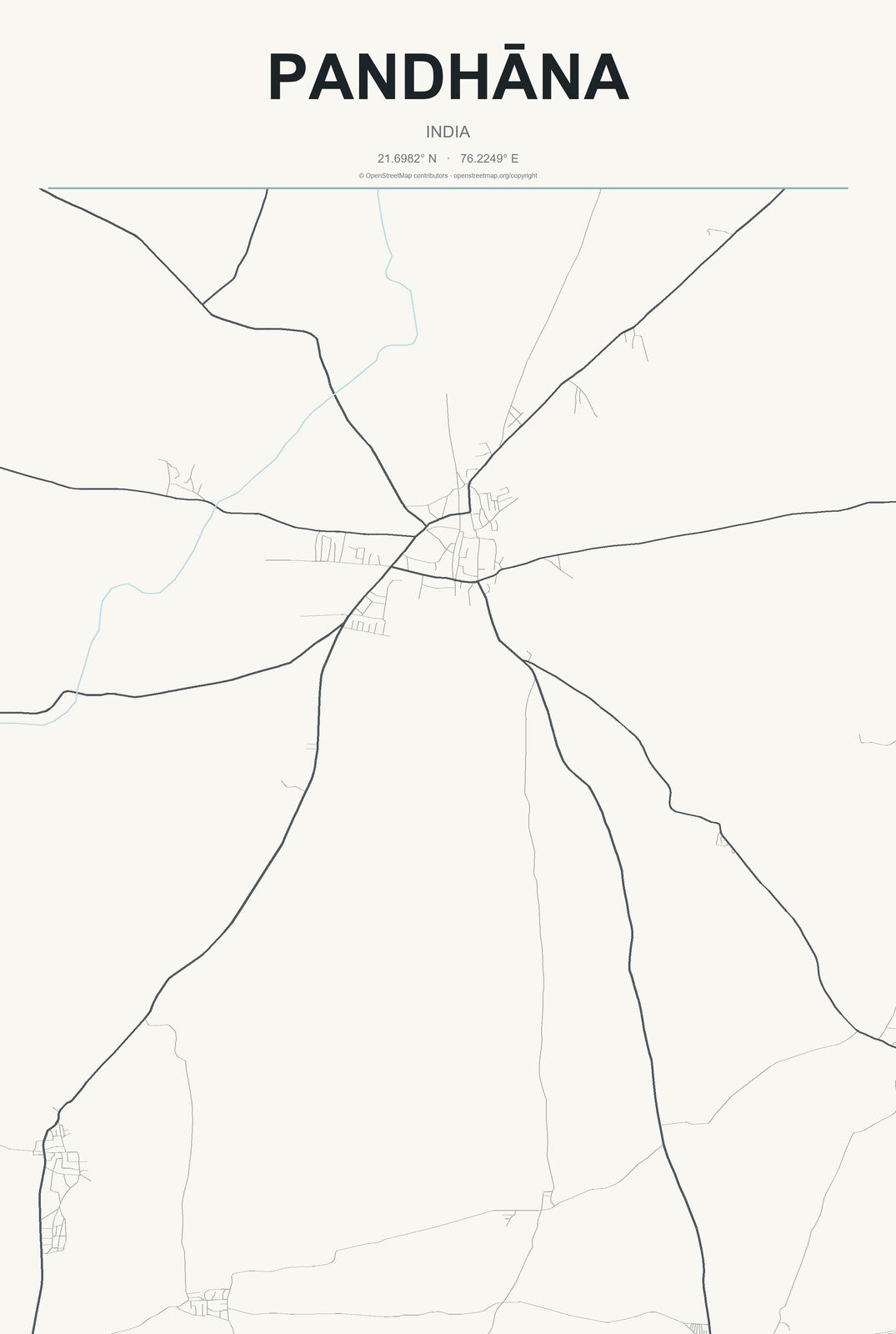 Pandhāna, India City Map Aluminum Sign in Headline Atlas style