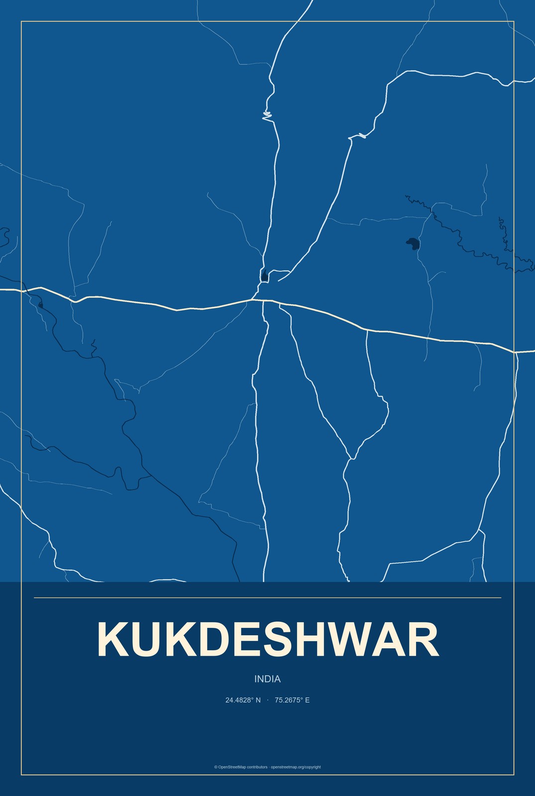 Kukdeshwar, India City Map Aluminum Sign in Harbor Cobalt style