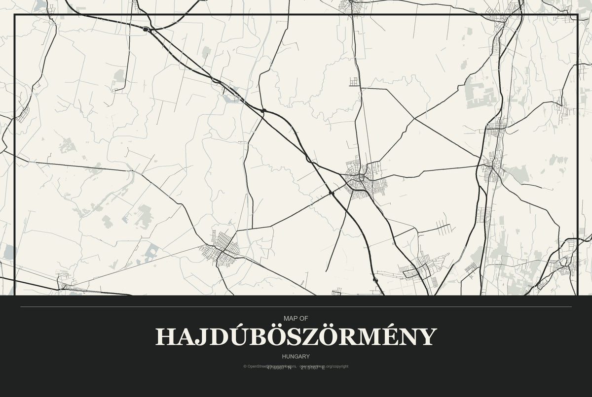 Hajdúböszörmény, Hungary City Map Aluminum Sign in Museum Plaque style