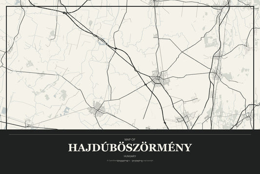 Hajdúböszörmény, Hungary City Map Aluminum Sign in Museum Plaque style