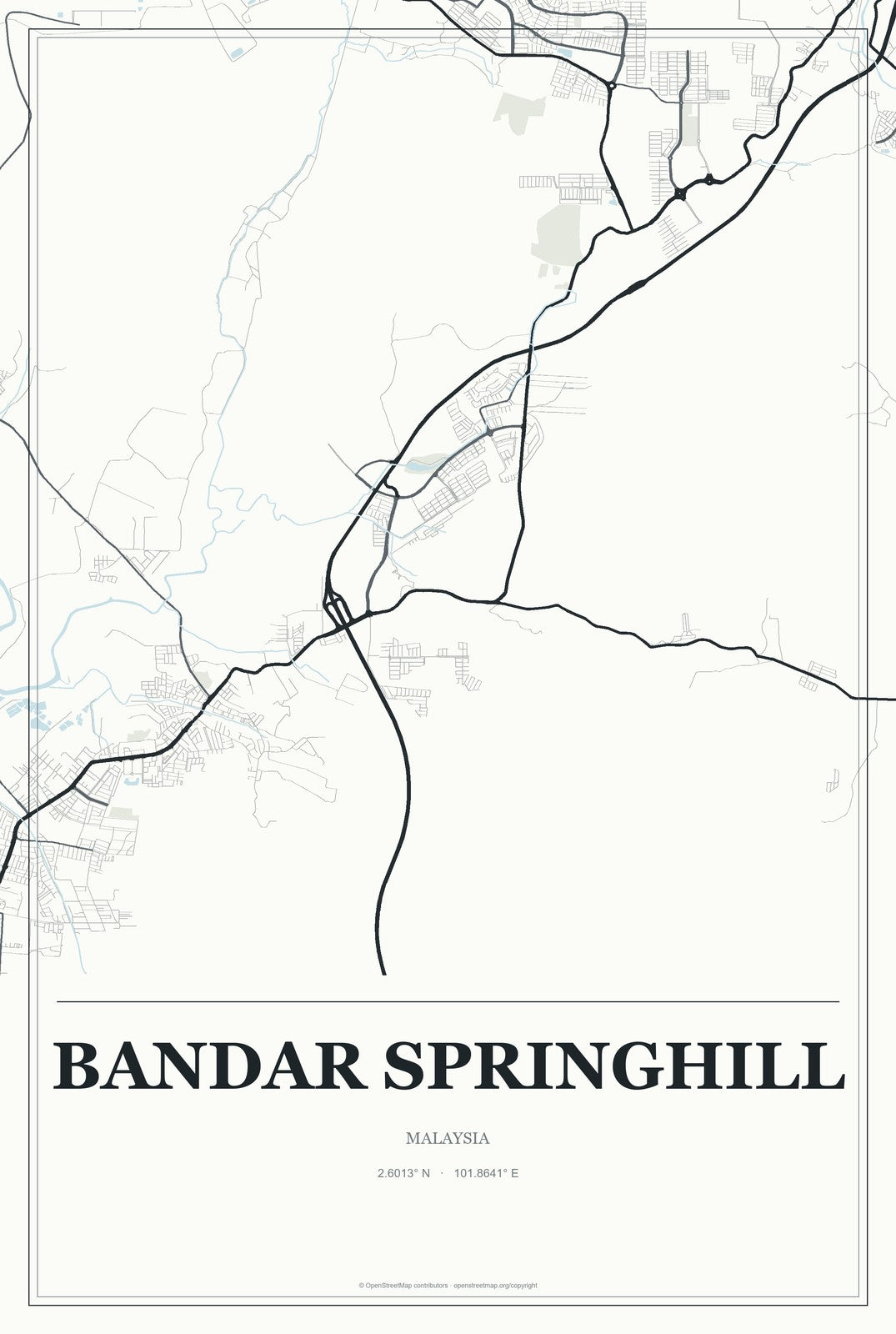 Bandar Springhill, Malaysia City Map Aluminum Sign in Gallery Air style