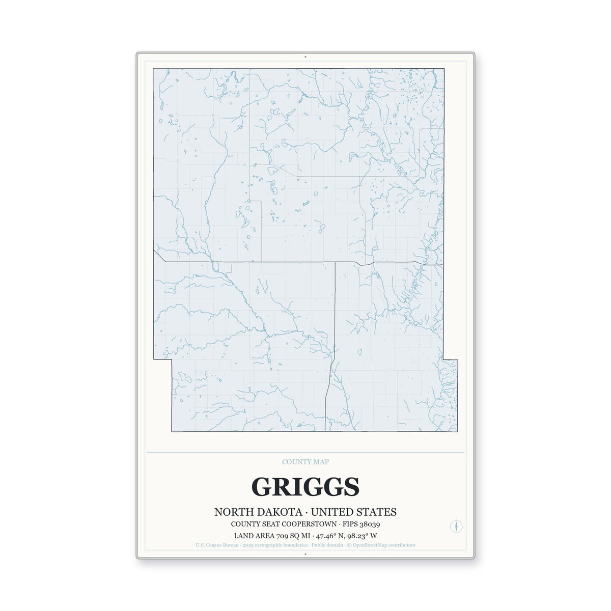 Griggs County, North Dakota Map Aluminum Sign in Gallery Air style