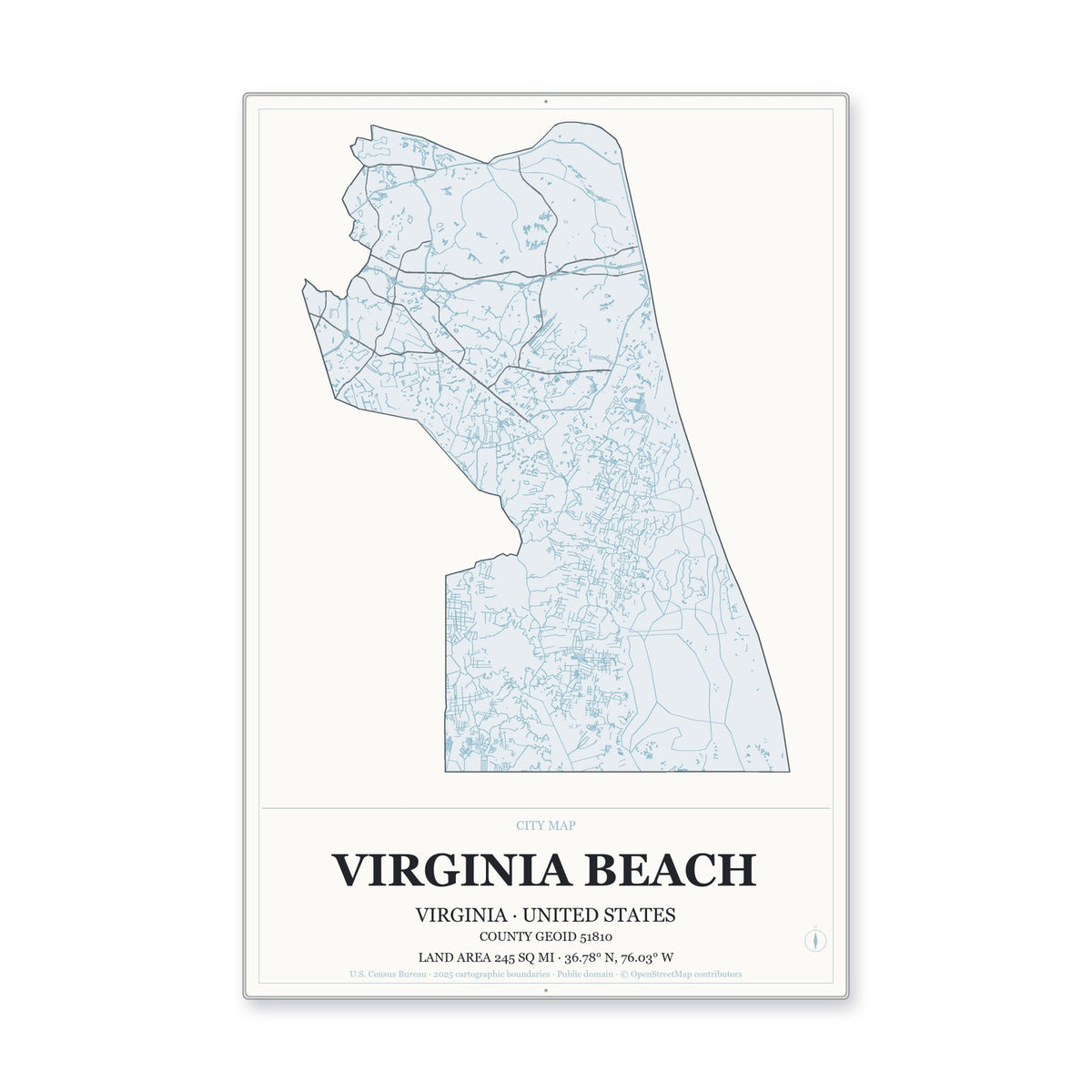Virginia Beach city, Virginia Map Aluminum Sign in Gallery Air style