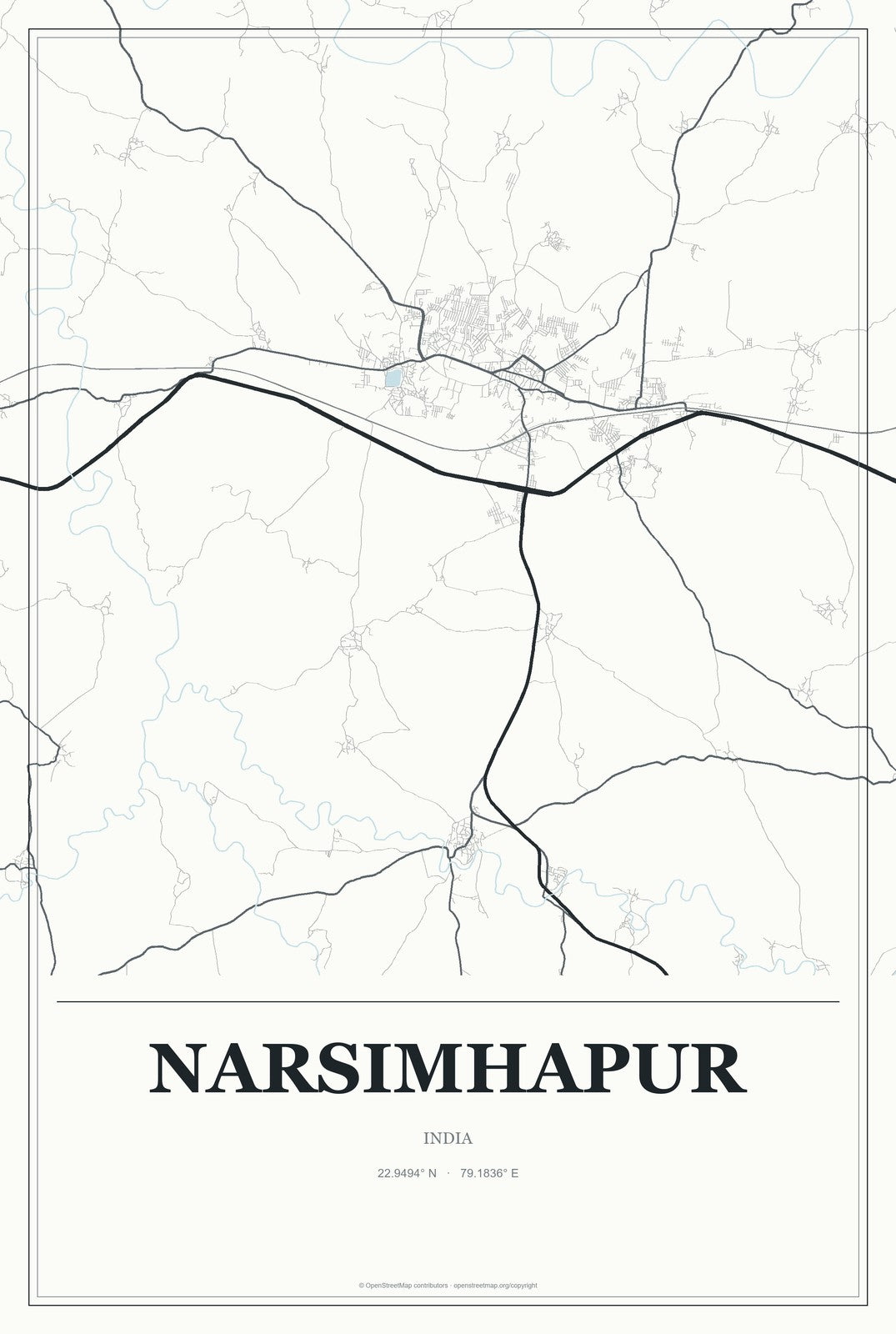 Narsimhapur, India City Map Aluminum Sign in Gallery Air style