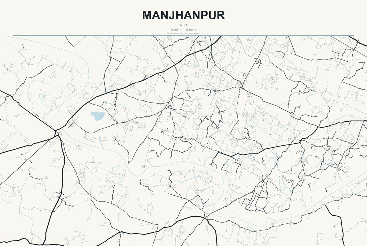 Manjhanpur, India City Map Aluminum Sign in Headline Atlas style