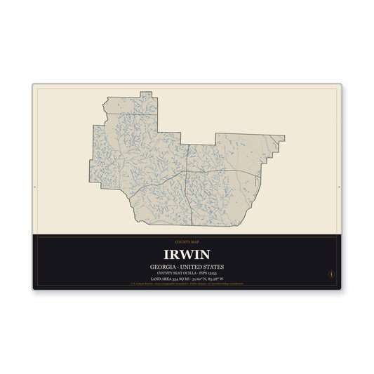 Irwin County, Georgia Map Aluminum Sign in Museum Plaque style