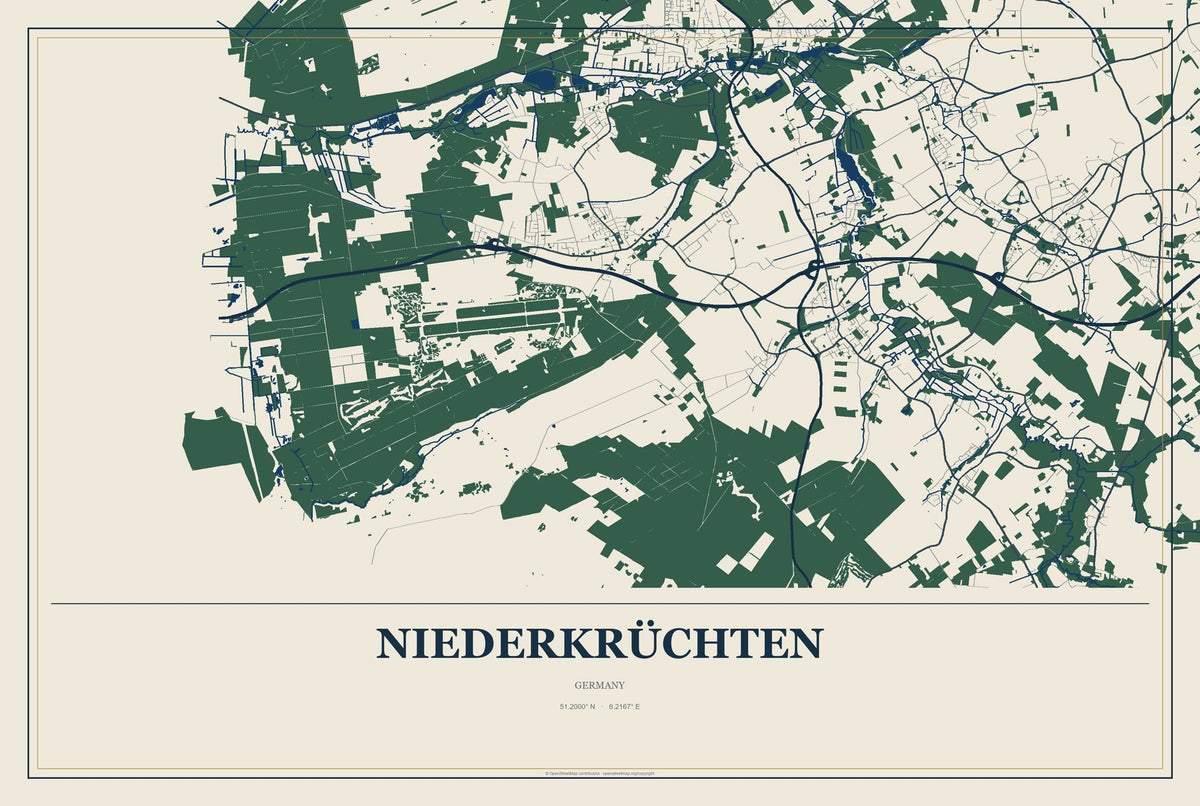 Niederkrüchten, Germany City Map Aluminum Sign in Coastal Cutout style