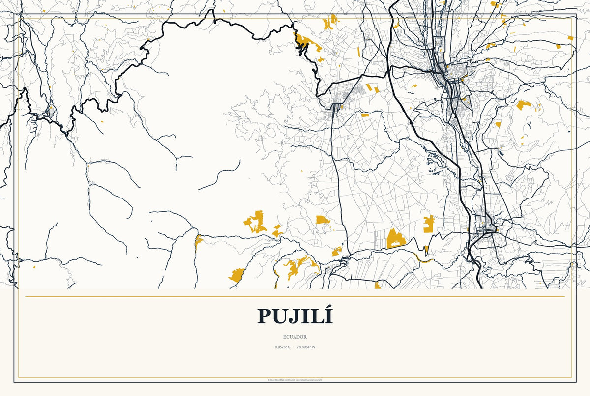 Pujilí, Ecuador City Map Aluminum Sign in Citrine Modern style