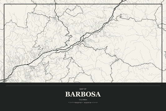 Barbosa, Antioquia, Colombia City Map Aluminum Sign in Museum Plaque style