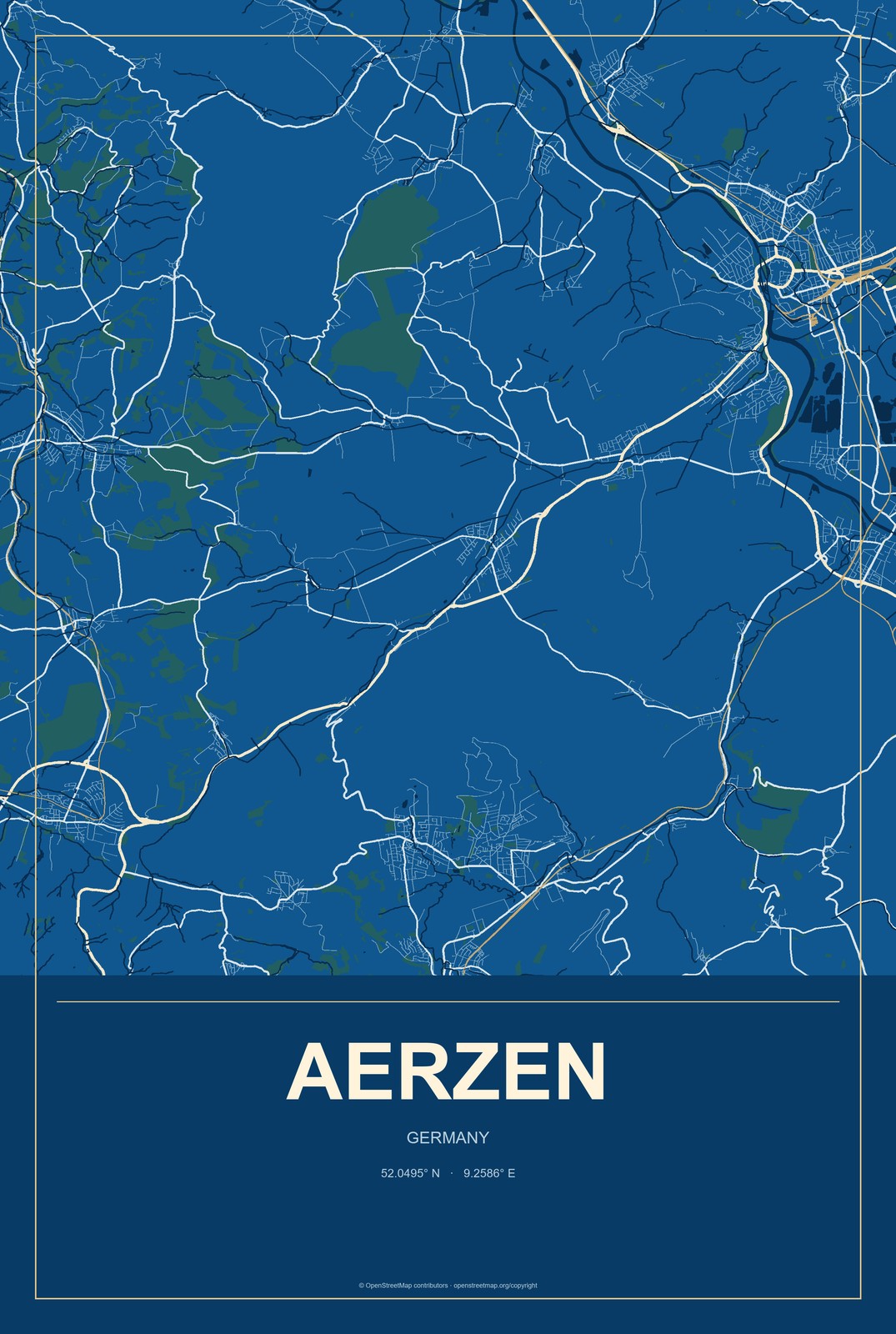 Aerzen, Germany City Map Aluminum Sign in Harbor Cobalt style