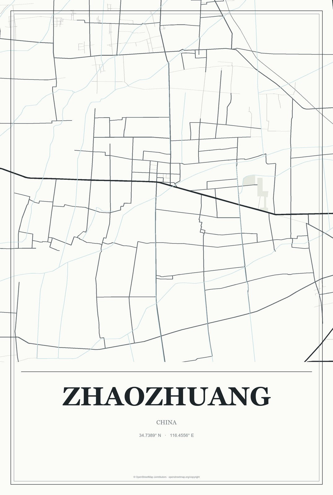 Zhaozhuang, China City Map Aluminum Sign in Gallery Air style