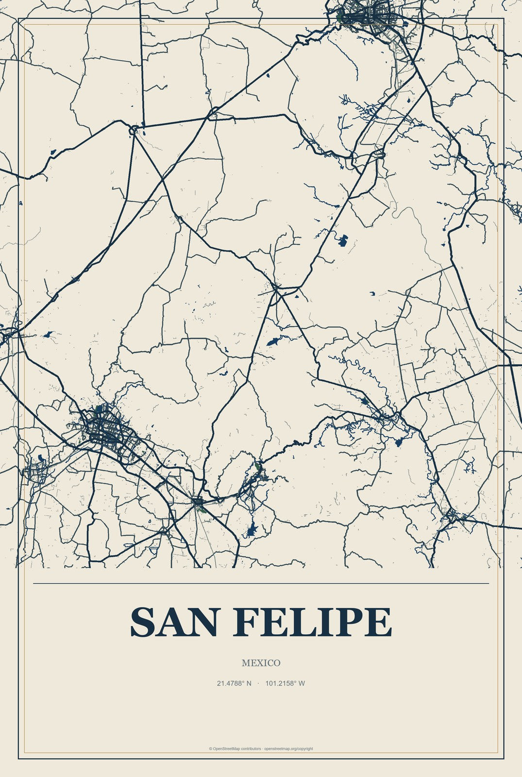 San Felipe, Baja California, Mexico City Map Aluminum Sign in Coastal Cutout style