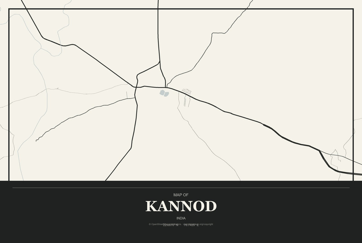 Kannod, India City Map Aluminum Sign in Museum Plaque style