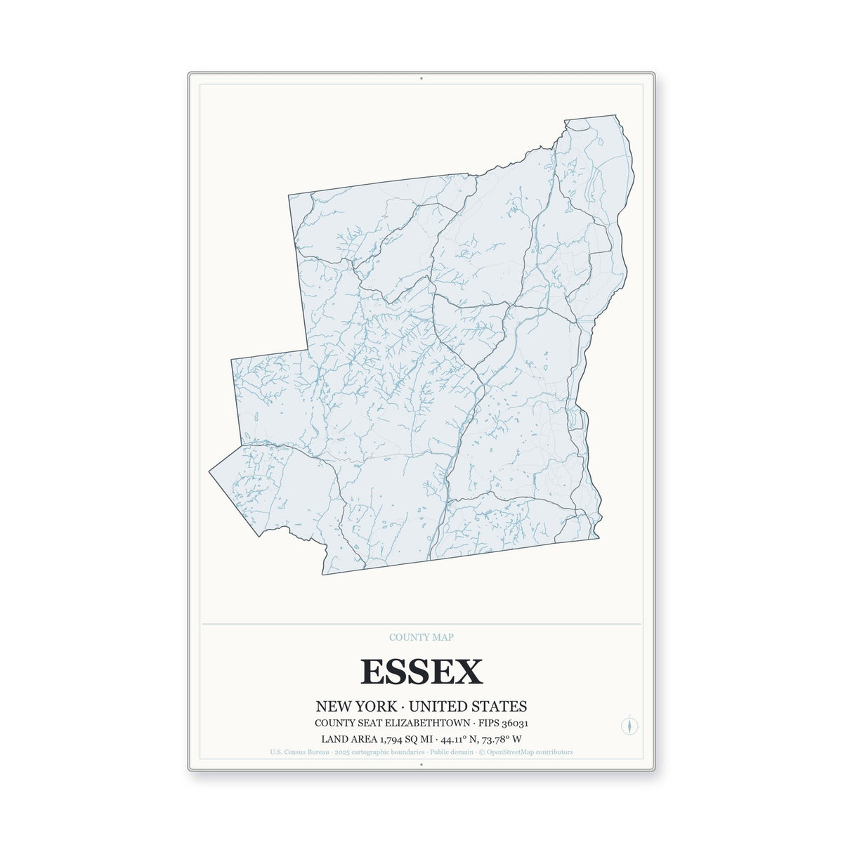 Essex County, New York Map Aluminum Sign in Gallery Air style