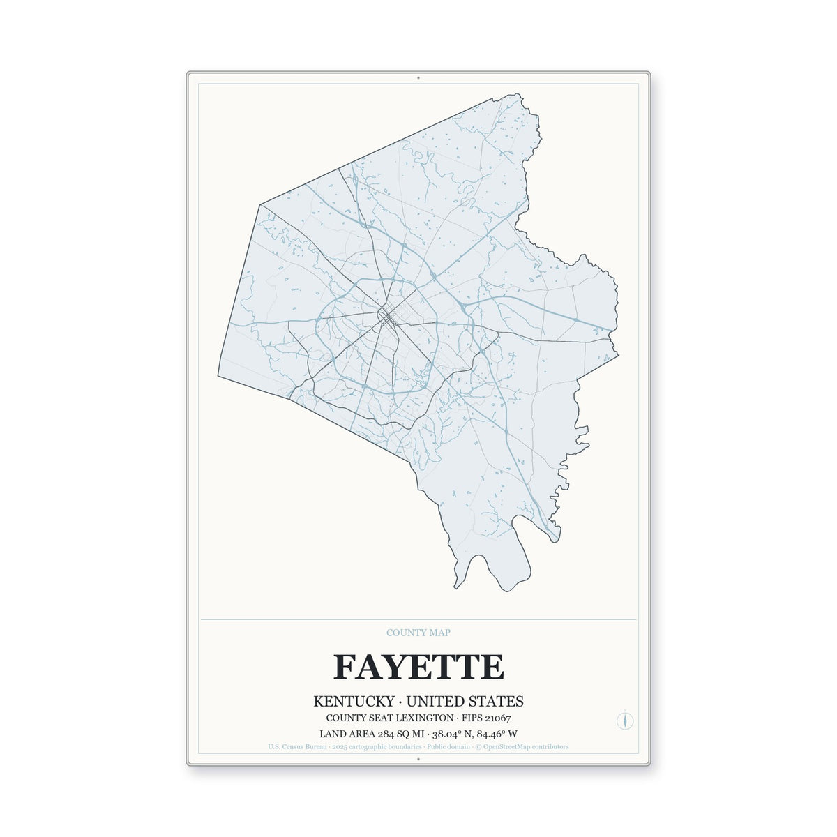 Fayette County, Kentucky Map Aluminum Sign in Gallery Air style