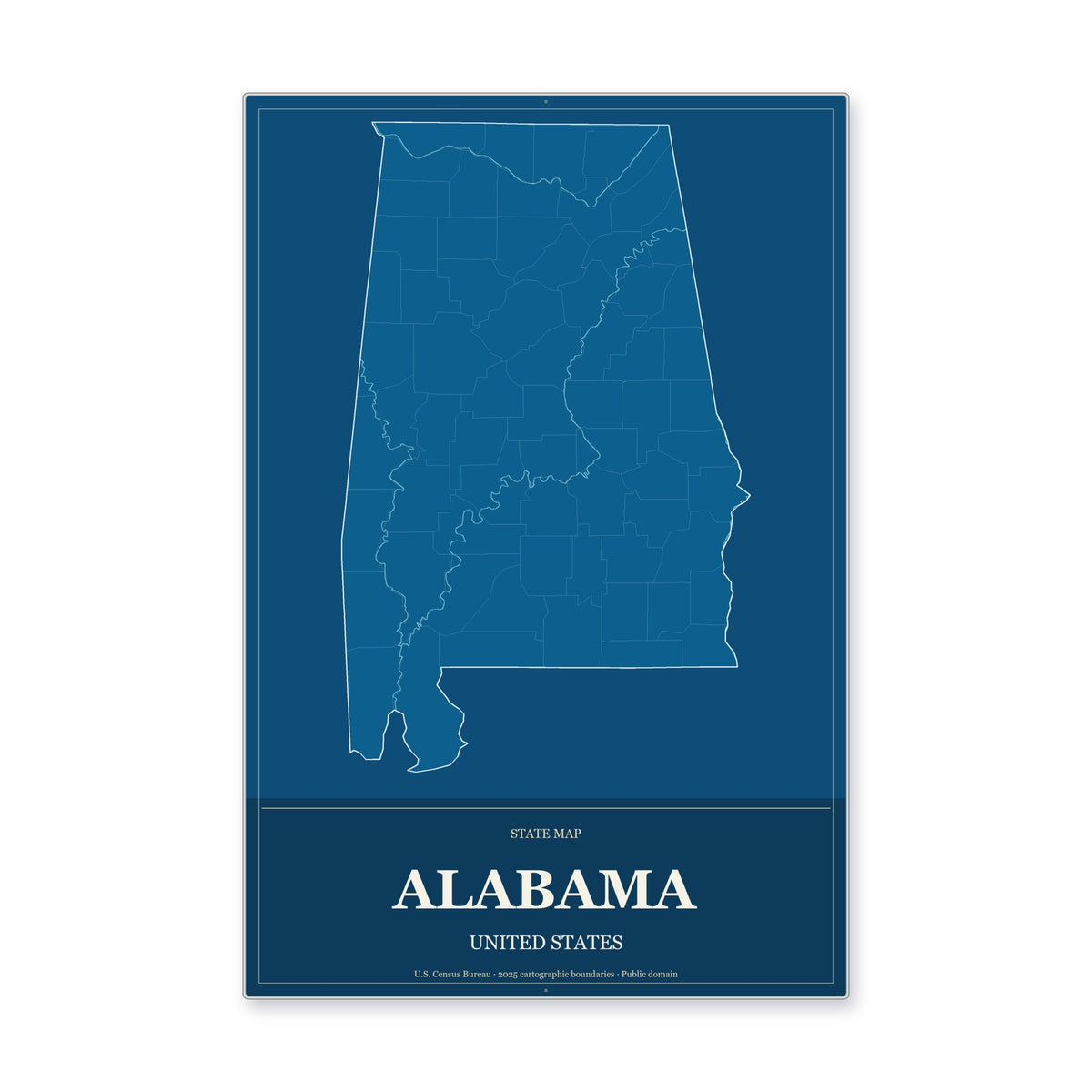 Alabama state map aluminum sign in Harbor Cobalt style