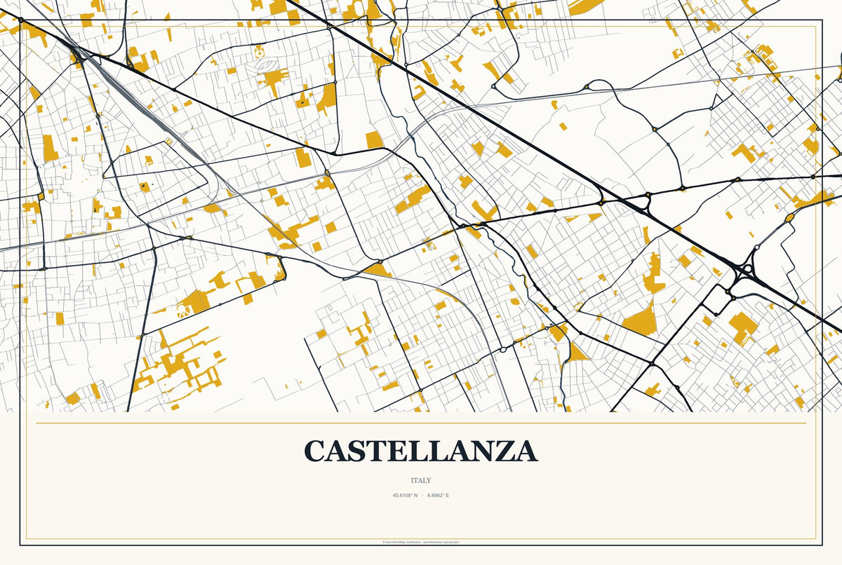 Castellanza, Italy City Map Aluminum Sign in Citrine Modern style