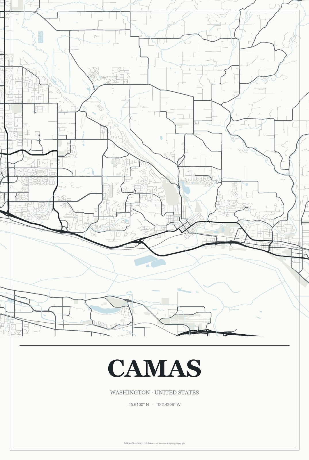 Camas, Washington City Map Aluminum Sign in Gallery Air style