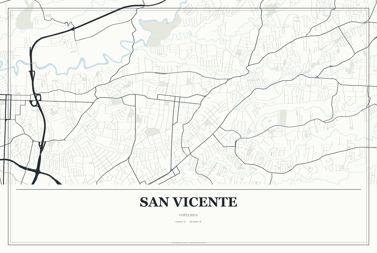 San Vicente, Costa Rica City Map Aluminum Sign in Gallery Air style