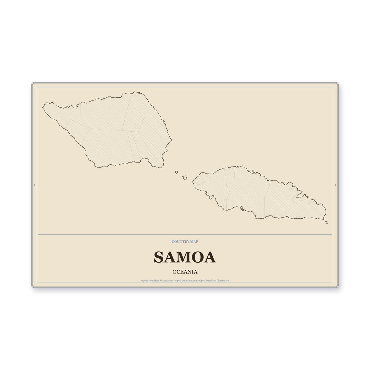 Samoa Country Map Aluminum Sign in Heritage Nautical style