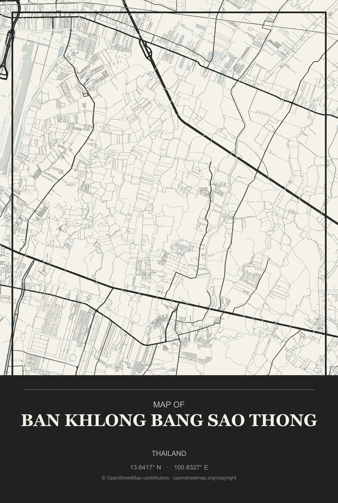 Ban Khlong Bang Sao Thong, Thailand City Map Aluminum Sign in Museum Plaque style