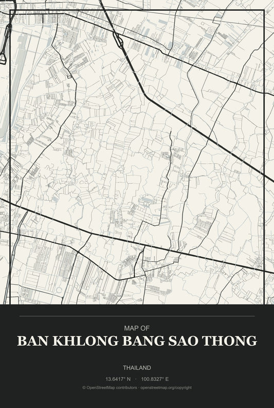 Ban Khlong Bang Sao Thong, Thailand City Map Aluminum Sign in Museum Plaque style