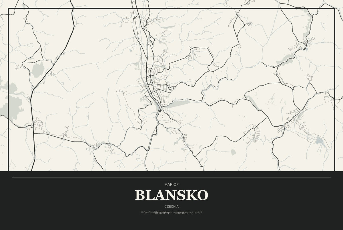 Blansko, Czechia City Map Aluminum Sign in Museum Plaque style