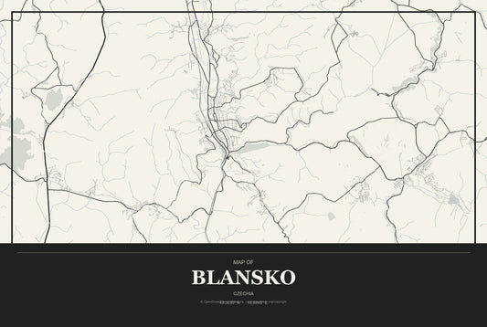 Blansko, Czechia City Map Aluminum Sign in Museum Plaque style