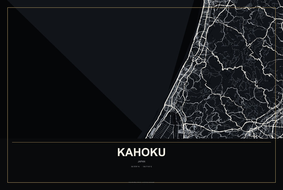 Kahoku, Japan City Map Aluminum Sign in Metropolitan Noir style