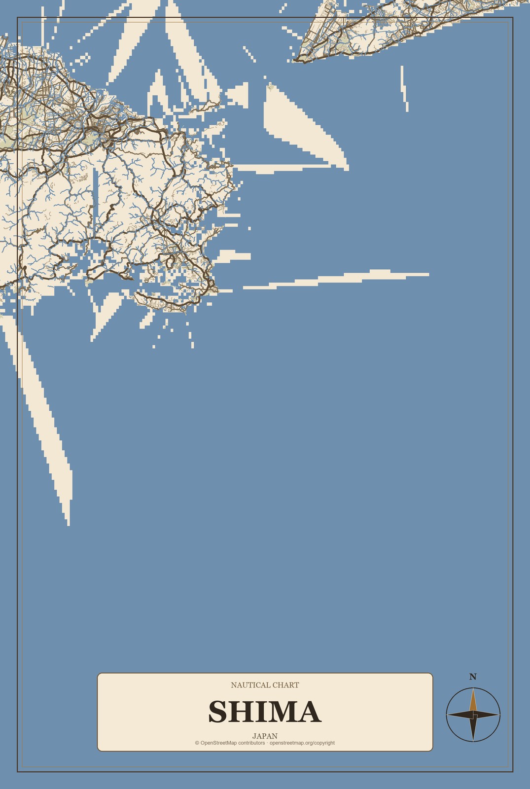 Shima, Japan City Map Aluminum Sign in Heritage Nautical style