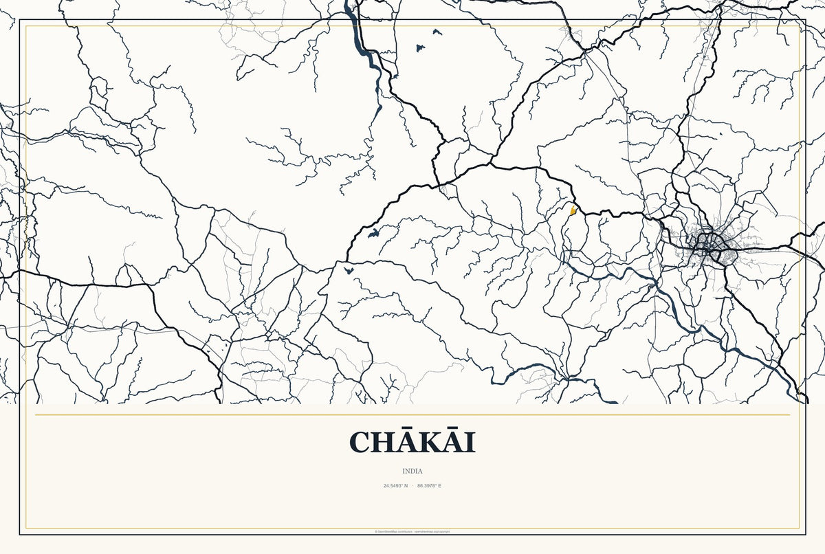 Chākāi, India City Map Aluminum Sign in Citrine Modern style
