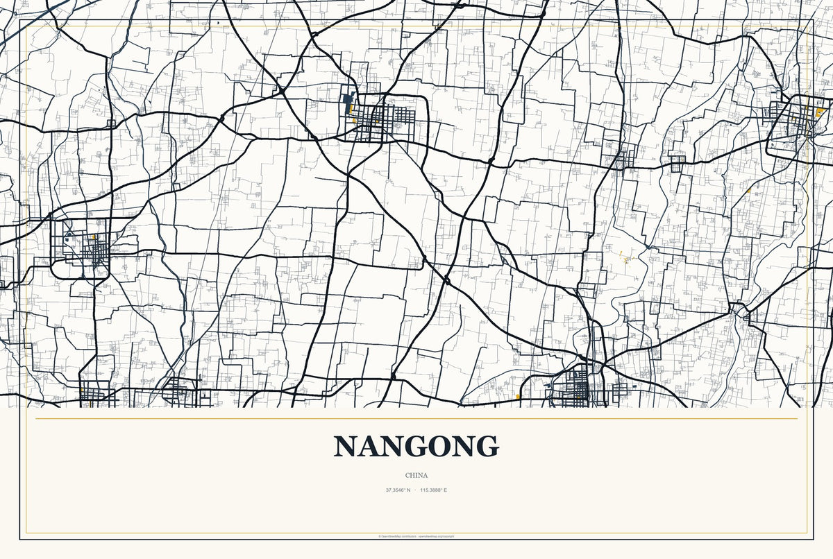 Nangong, China City Map Aluminum Sign in Citrine Modern style