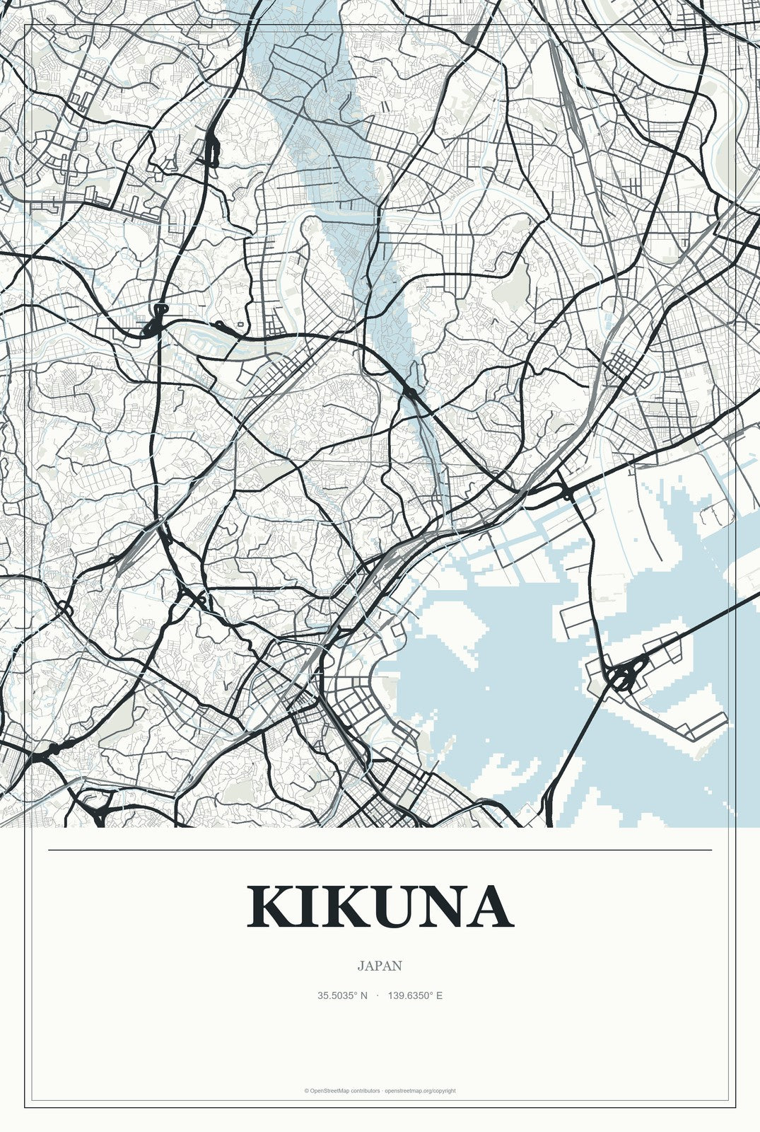 Kikuna, Japan City Map Aluminum Sign in Gallery Air style
