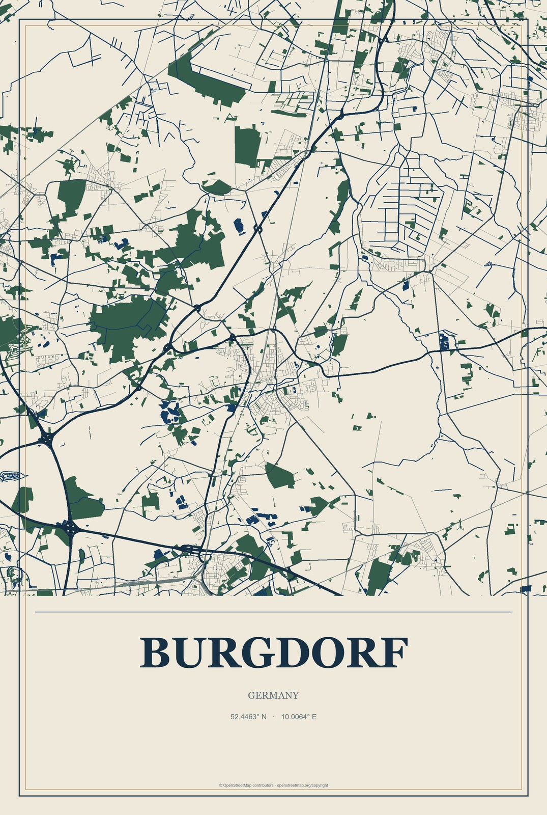 Burgdorf, Germany City Map Aluminum Sign in Coastal Cutout style