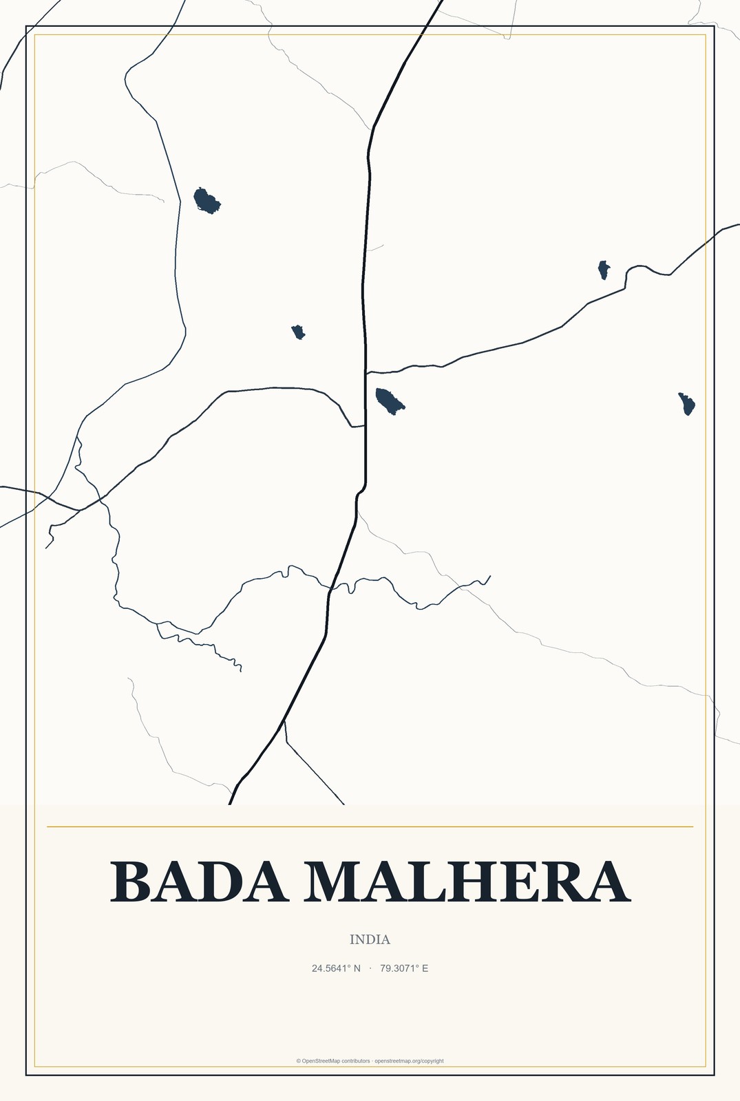Bada Malhera, India City Map Aluminum Sign in Citrine Modern style