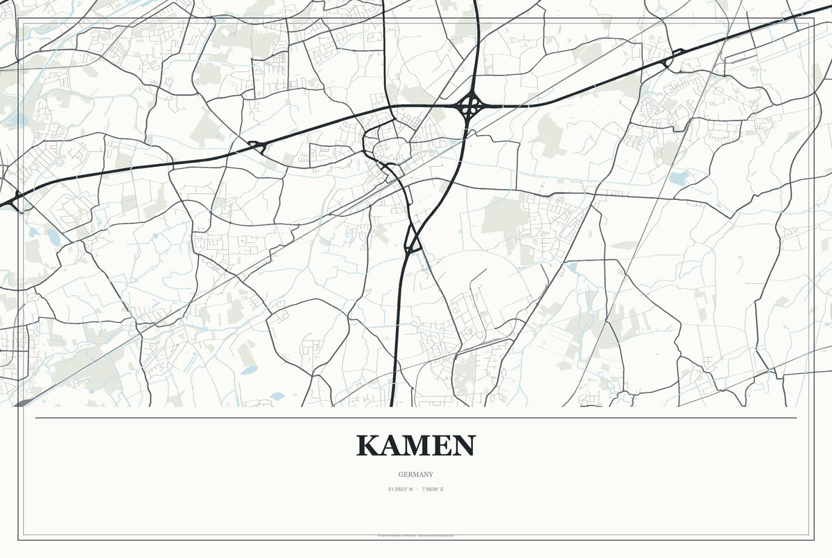 Kamen, Germany City Map Aluminum Sign in Gallery Air style