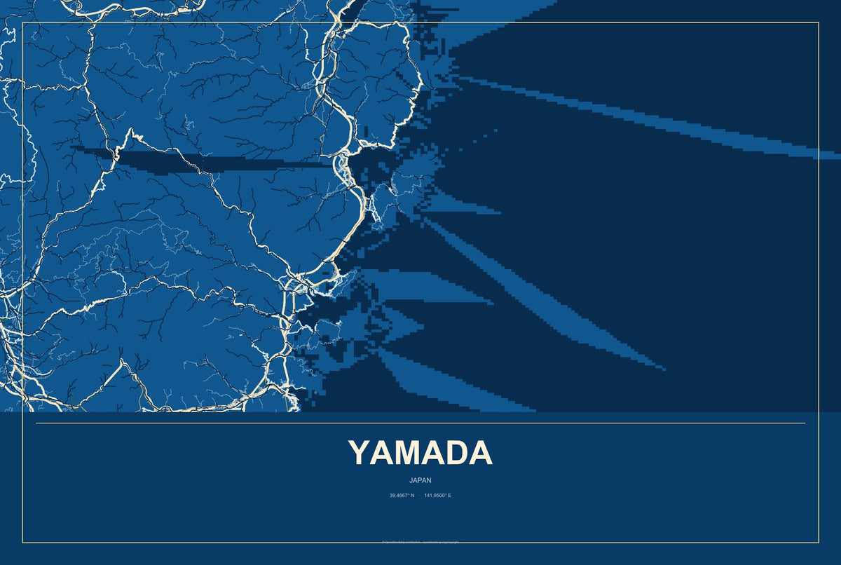 Yamada, Kumamoto, Japan City Map Aluminum Sign in Harbor Cobalt style