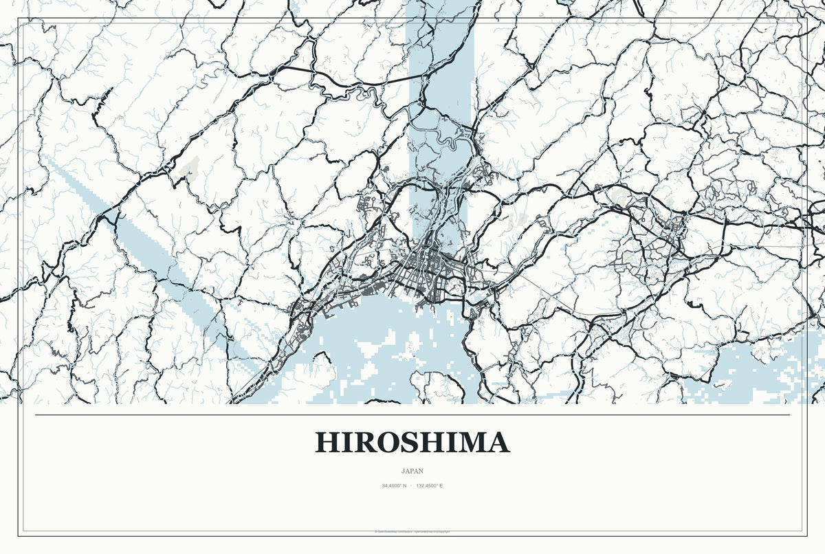 Hiroshima, Japan City Map Aluminum Sign in Gallery Air style