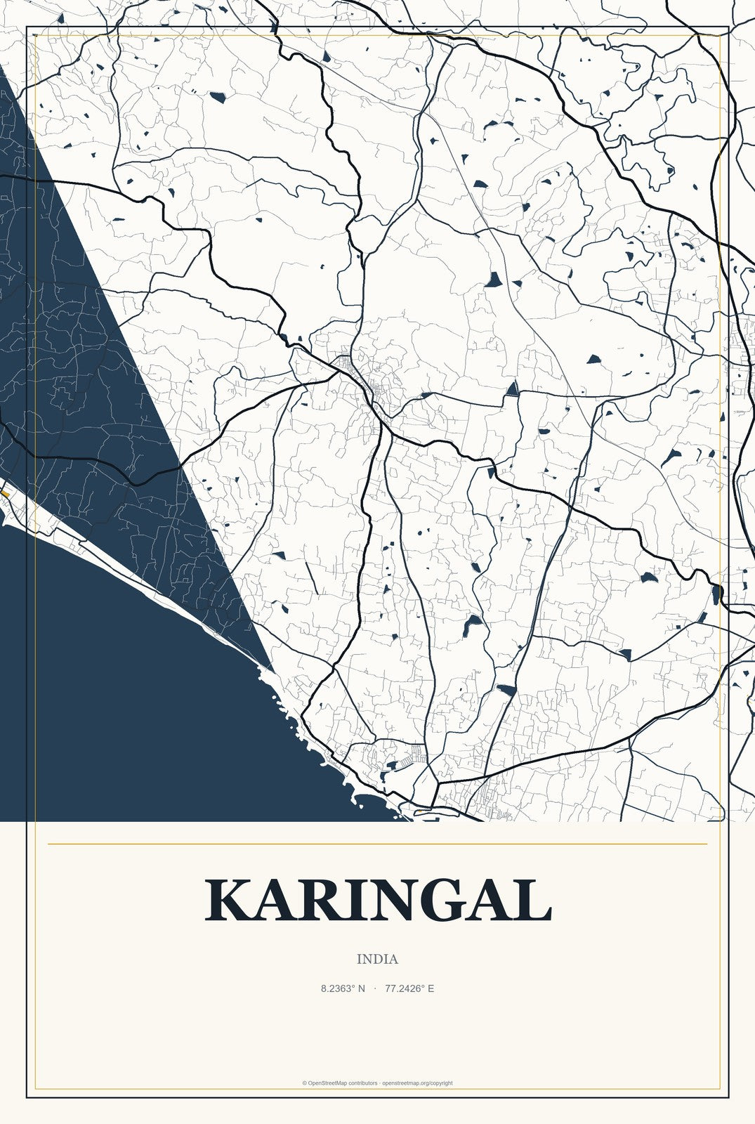 Karingal, India City Map Aluminum Sign in Citrine Modern style