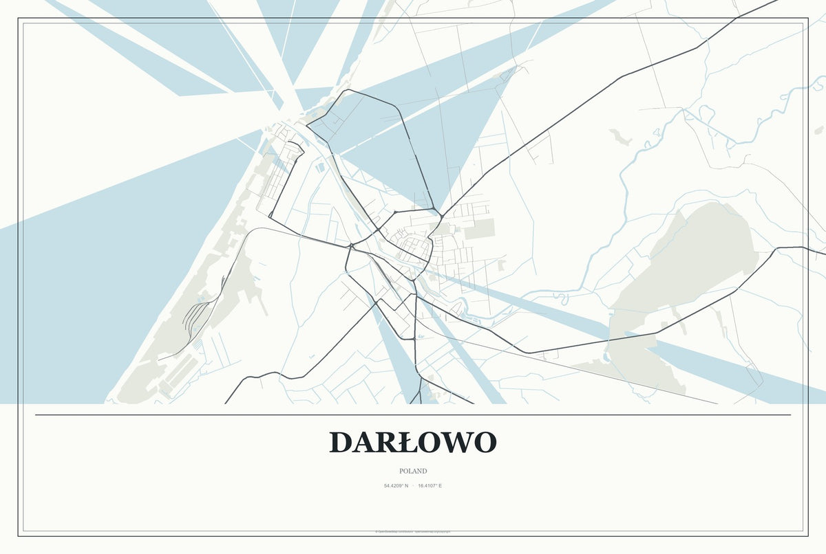 Darłowo, Poland City Map Aluminum Sign in Gallery Air style