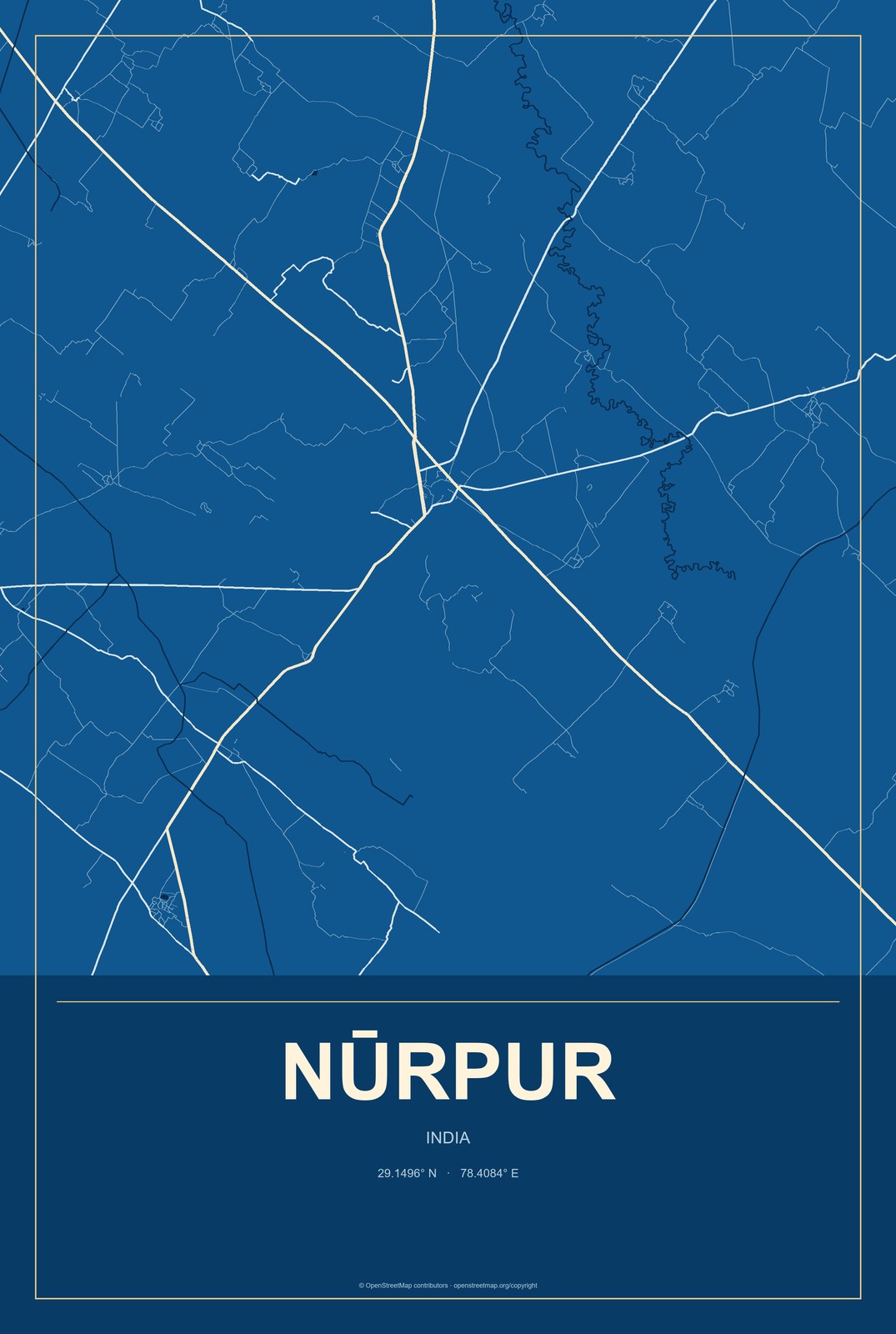 Nūrpur, India City Map Aluminum Sign in Harbor Cobalt style