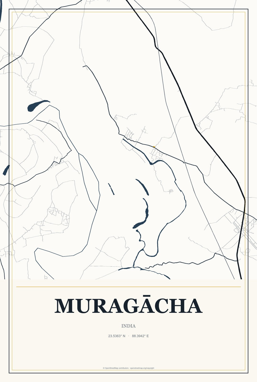 Muragācha, India City Map Aluminum Sign in Citrine Modern style