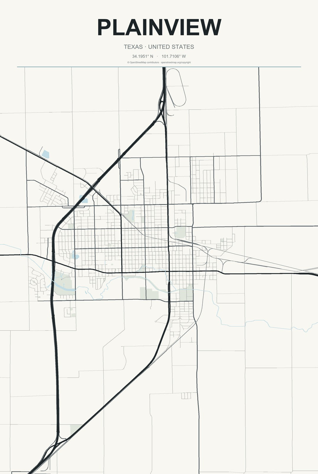 Plainview, Texas City Map Aluminum Sign in Headline Atlas style