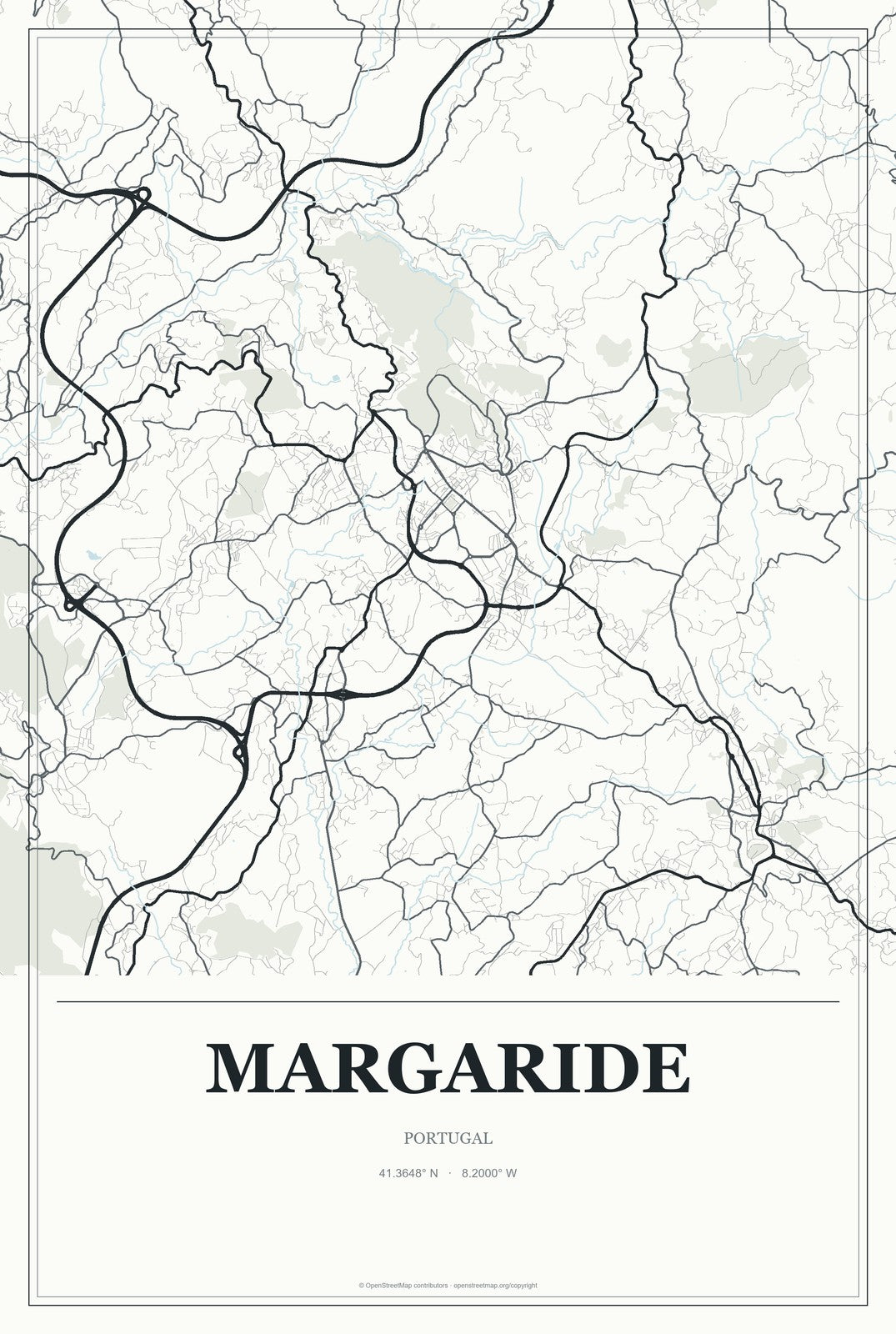 Margaride, Portugal City Map Aluminum Sign in Gallery Air style