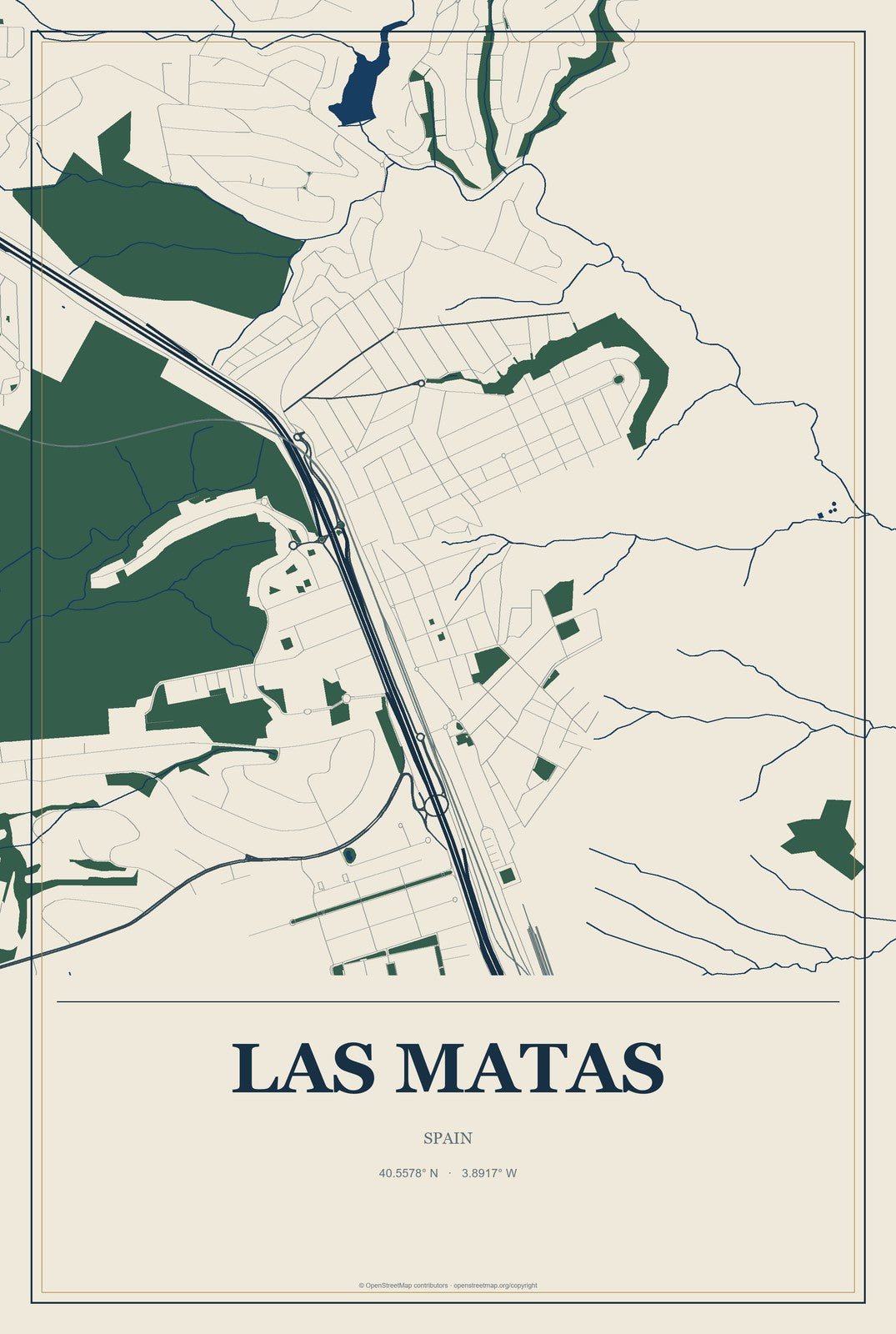 Las Matas, Spain City Map Aluminum Sign in Coastal Cutout style